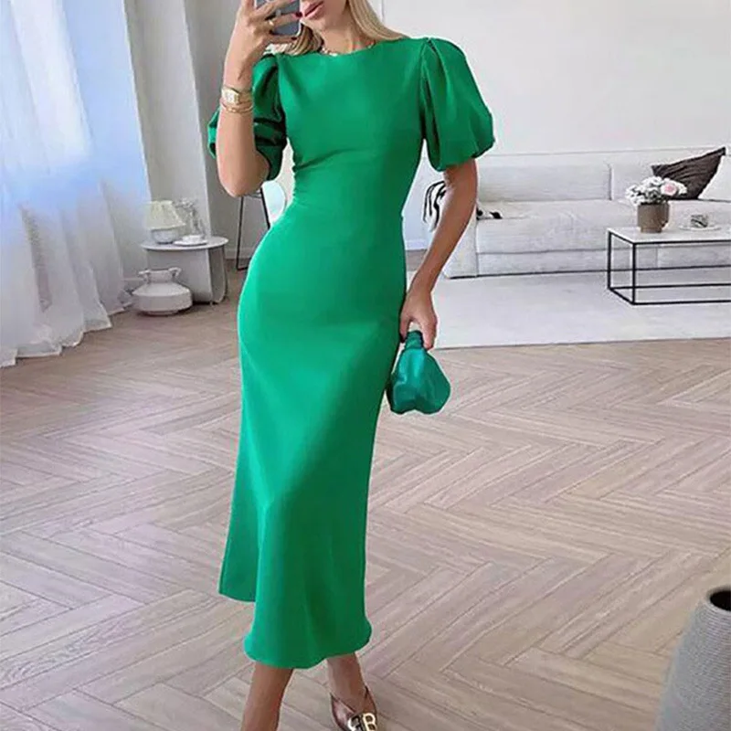 

Women O Neck High Waist Evening Bodycon Dress Y2K Summer Corset Party Dress Casual Elegant Fashion Short Puff Sleeve Dress