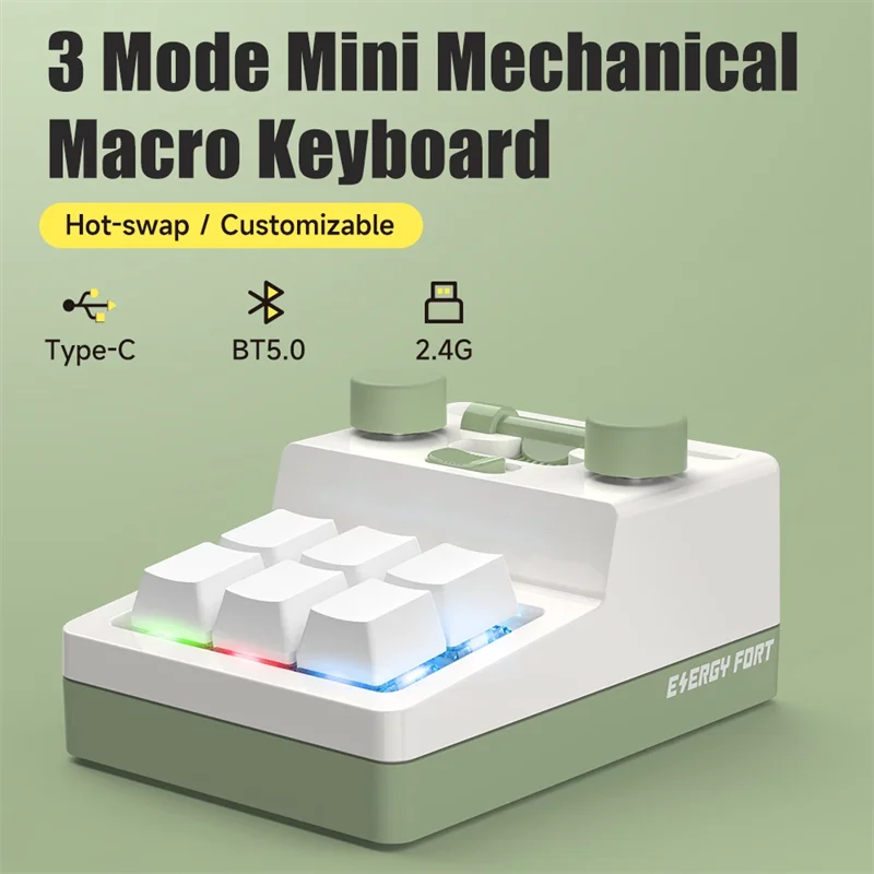 

Programmable Custom Macro Keyboard Macropad 3 Mode 6 Keys 2 Knob 2.4G Wireless Mini Hotswap Mechanical Keypad Gaming Accessories