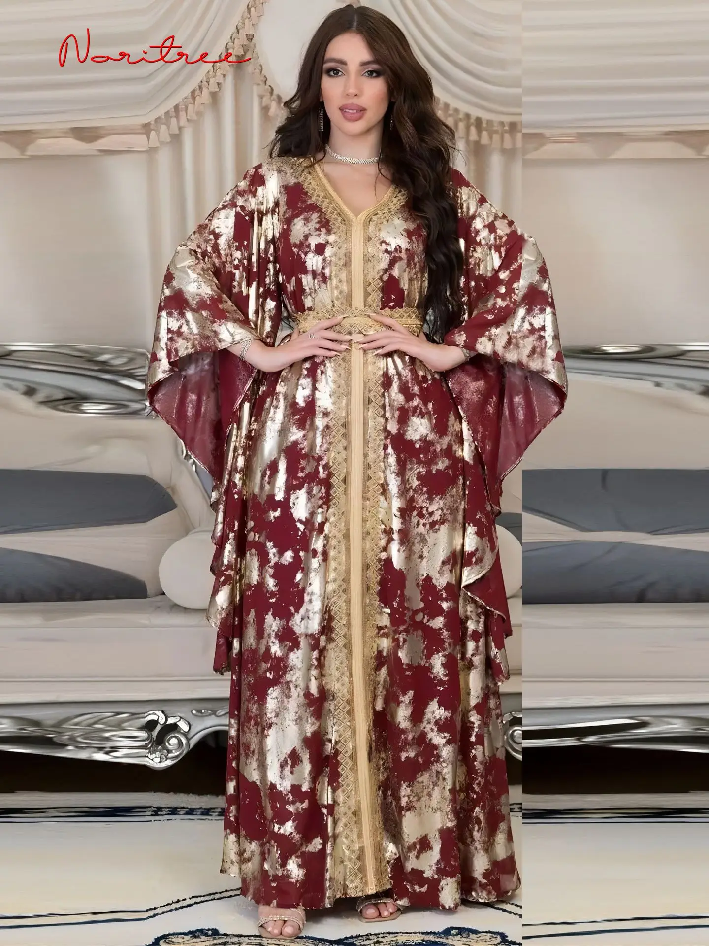 

Silky Dresses Fashion Muslim Dresses abaya female full length Flowers Embroidery islamic Shiny muslim abaya With Belt wy1406