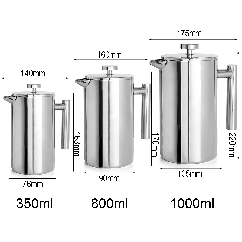 Stainless Steel Coffee Maker Milk Pitcher French Press Teapot Chinese Puer Tea Double-Wall Insulated Moka Pot Accessories |