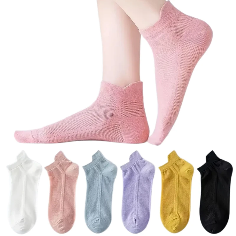 

5 Pairs Women Socks Breathable Solid Color Female Cotton Thin Sock Mesh Cut Soft High Quality Female Sox Calcetines Chaussette