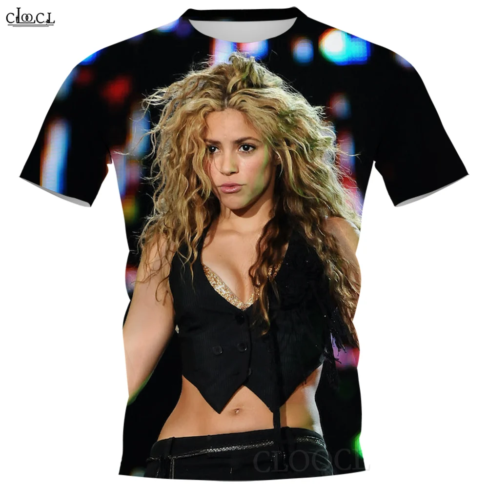 Фото Унисекс футболка CLOOCL Pop Singer Shakira с 3D принтом, Повседневная футболка с коротким рукавом и круглым вырезом в стиле Харадзюку №4
