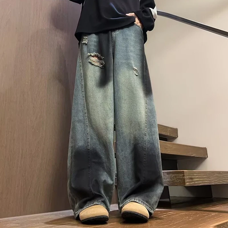 FEWQ Мужские джинсы с американским граффити High Street Vibe Свободные широкие мешковатые