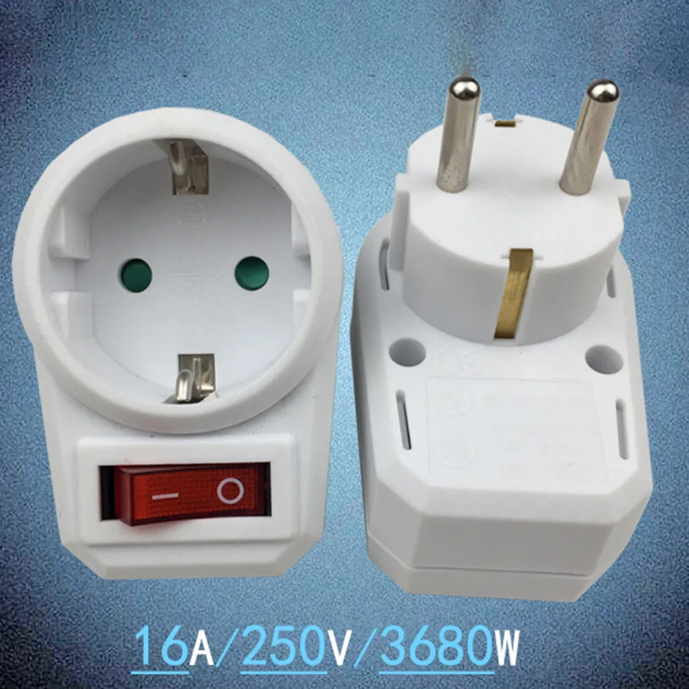 Accessories Conversion Socket 1 Way 16A 3680W 72x50x75mm Plastic Socket Adapter Socket With Light Switch White