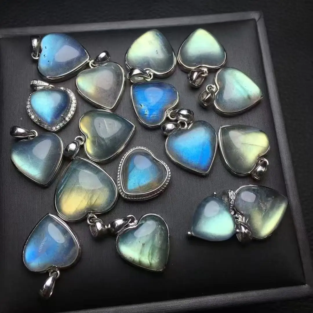 Цельный кулон в форме сердца из серебра 925 пробы с инкрустацией натурального