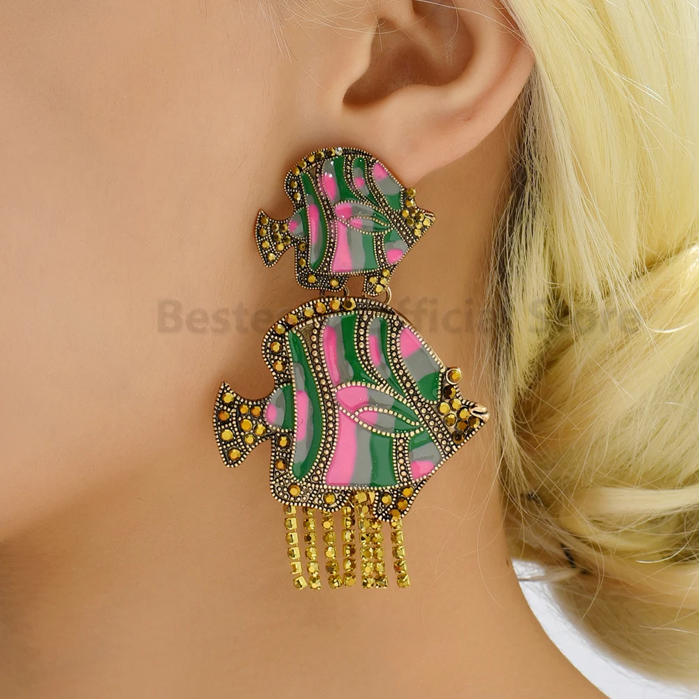 

Fashion Metal Hanging Large Dangle Koi Fish Earrings For Women Trend High Quality Luxury Party Vintage Jewelry Piercing Ear Ring
