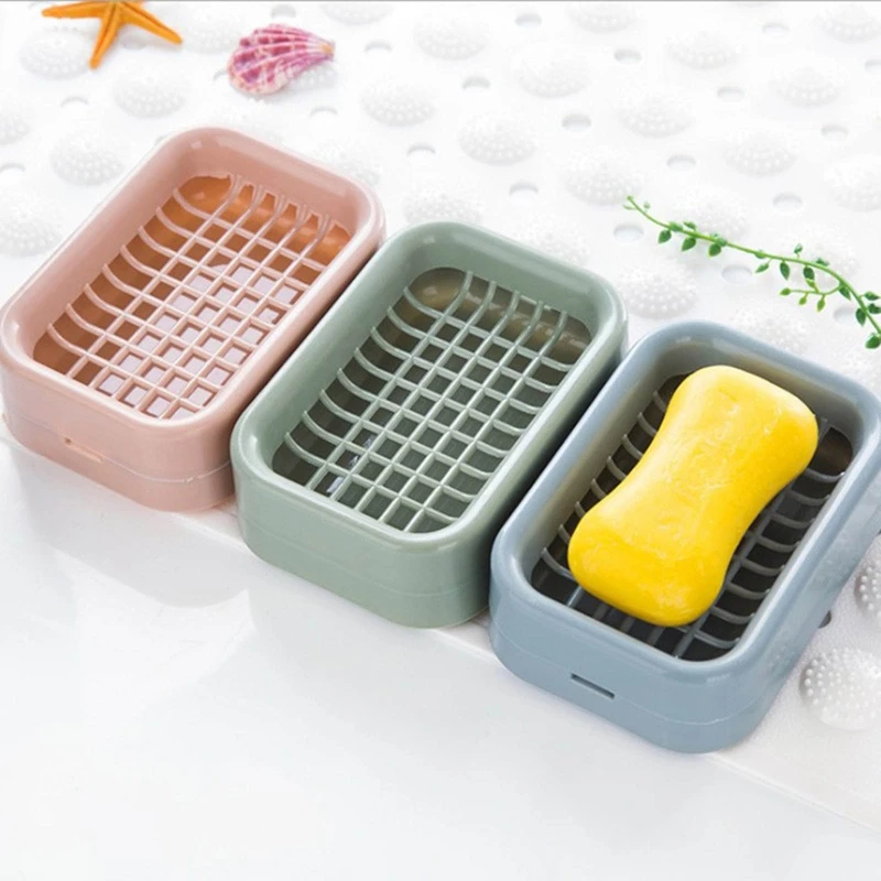 

Plastic Double Layer Soap Box with Draining Mesh Grids Soaps Storage Holder for Home Bathroom Counter Sponge Drain Accessories