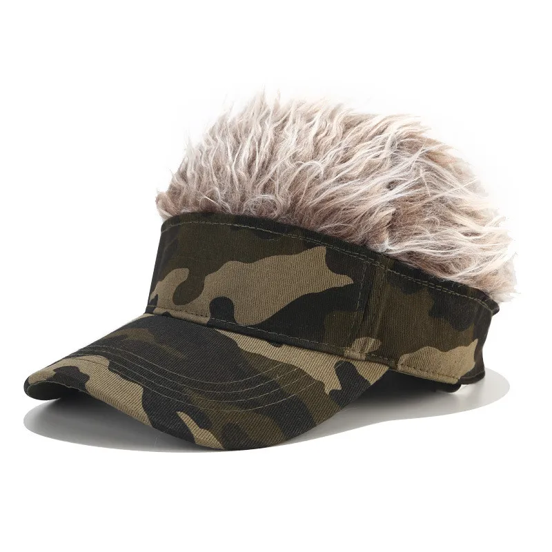 

Creative Men Short Wig Camouflage Baseball Cap Adjustable Casual Tennis Hat Hats for Men Outdoor Rock Punk Street Fake Hair Hat