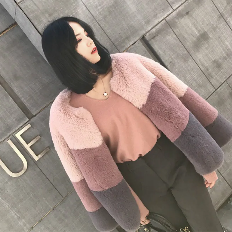 2023 New Mujer Female Jacket Coat Temperamental Vintage Fur Coat Winter Soft Imitation Rabbit Short Colored Fur Outwear