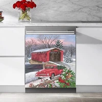 tup red car in the snow kitchen dishwasher magnetic stickerwinter forest bird farm refrigeratorwasherscabinets cover panel de