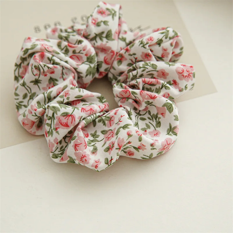 

2022 New Spring Trendy Elastic Rope Ribbon Hair Scrunchies Large Intestine Hair Circle Chiffon Print Floral String Ribbons