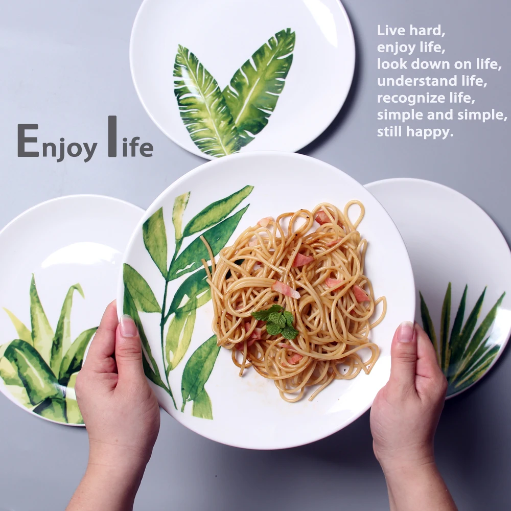 

Nordic tropical plant leaves, suspended ceramic plate, steak, dessert, Thai style, bone plate, home decoration, kitchen