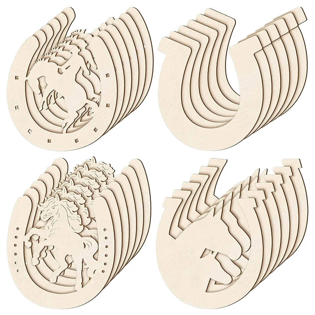 

24 Pcs Unfinished Wood Discs Woodsy Decor Plain Wooden Discs Bulk Ornaments Horseshoe Chips Trojan Horse DIY Wood Chips