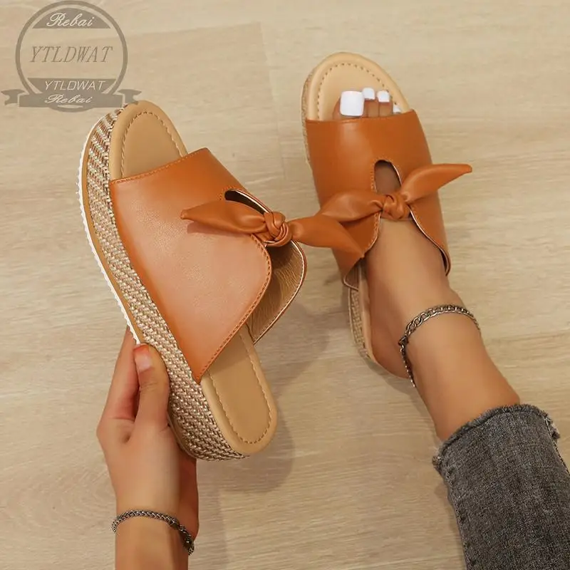 2022 New Summer Women Leisure Fashion Bow Flat Sandals Comfortable Soft Bottom Women's Breathable Beach  Large Size 36~43