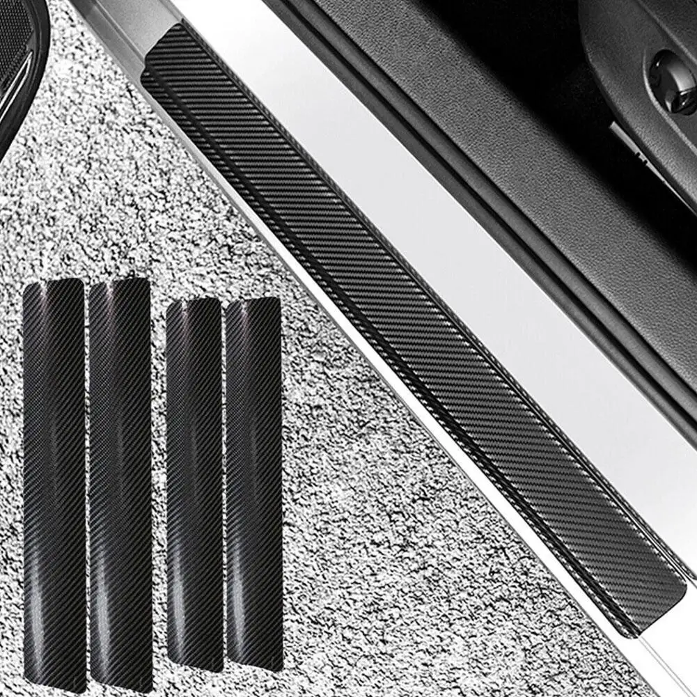 

5Pcs Car Door Sill Protector Door Sill Scuff Plate Carbon Fiber Stickers Cover Door Anti Scratch for Cars SUV with Small Scraper
