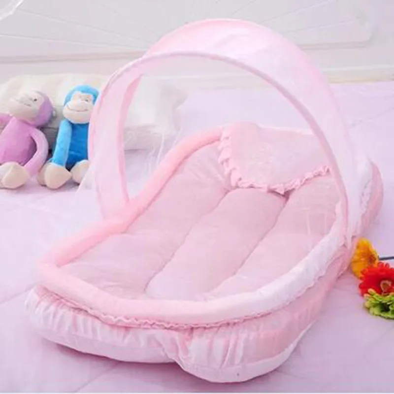Summer Baby Crib Netting for Newborns Portable Cradle Bed with Pillow Infant Sleeping Bed Travel Folding Baby Bed Mosquito Net