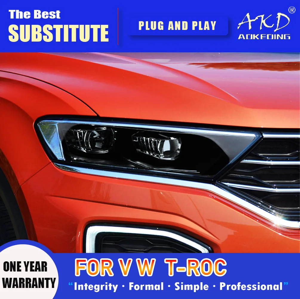 

AKD Head Lamp for VW T-ROC LED Headlight 2018-2021 Headlights T ROC TROC DRL Turn Signal High Beam Angel Eye Projector Len
