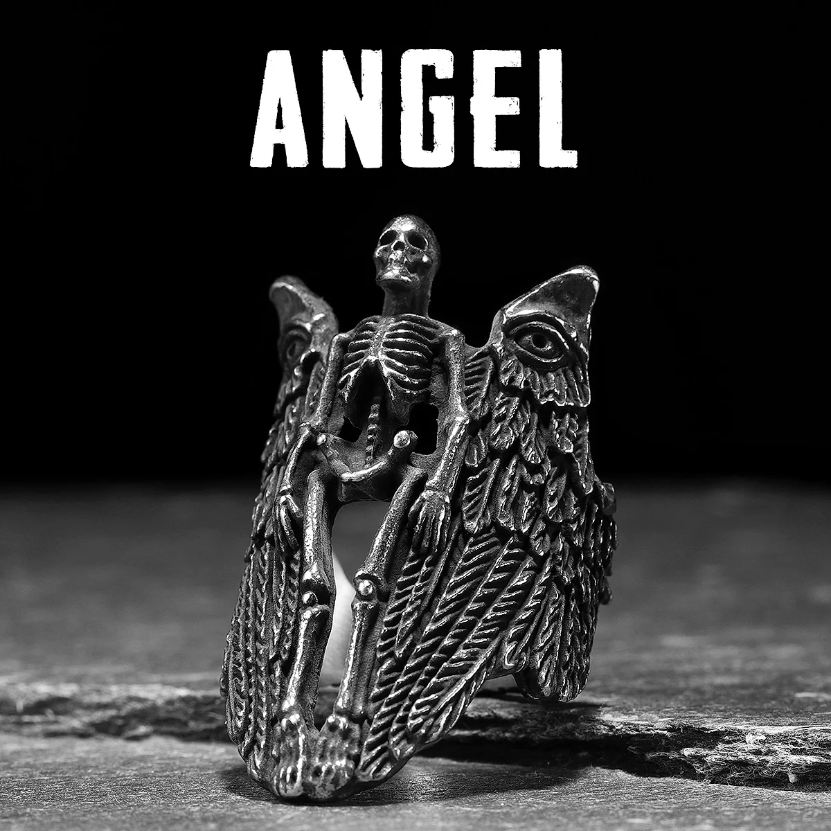 

Angel Wing Skull Men Rings Stainless Steel Women Jewelry Punk Gothic Rock Vintage Black Fashion Accessories Gift Wholesale