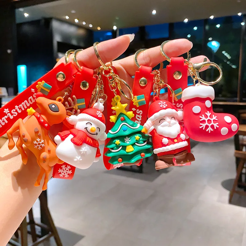 

Christmas Keychain Cute Cartoon Santa Claus Elk Snowman Pendant Doll Car Bag Keyring Ornaments 2023 New Year Key Chain Gift