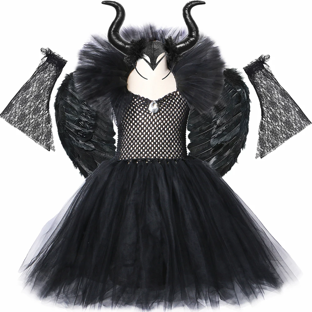 

Halloween Malefice Witch Costume for Kids Black Gothic Dark Evil Queen Cosplay Tutu Princess Dress for Girls Fancy Party Clothes