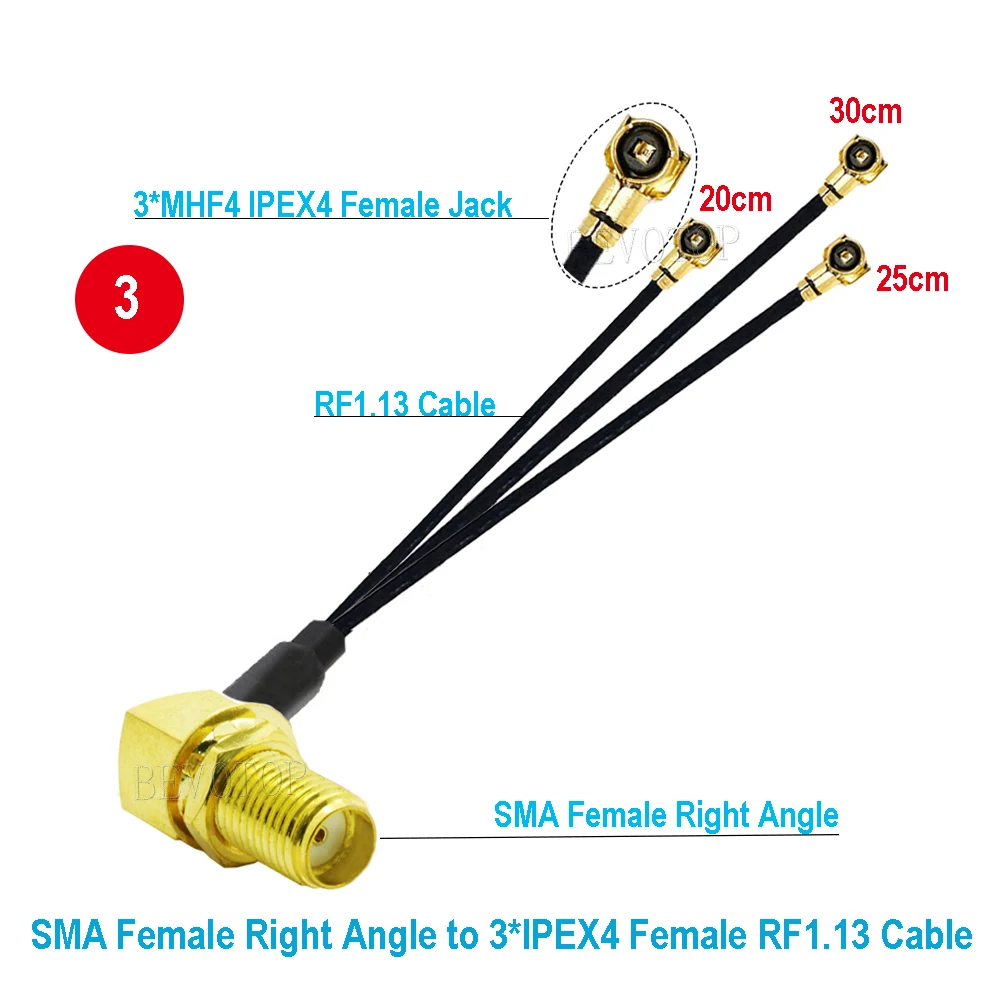 1 шт. RF1.13 Кабельный разветвитель SMA / RP-SMA мама на 3 x MHF4 IPEX4 Разъем 1–3 Адаптер Combiber 1.13