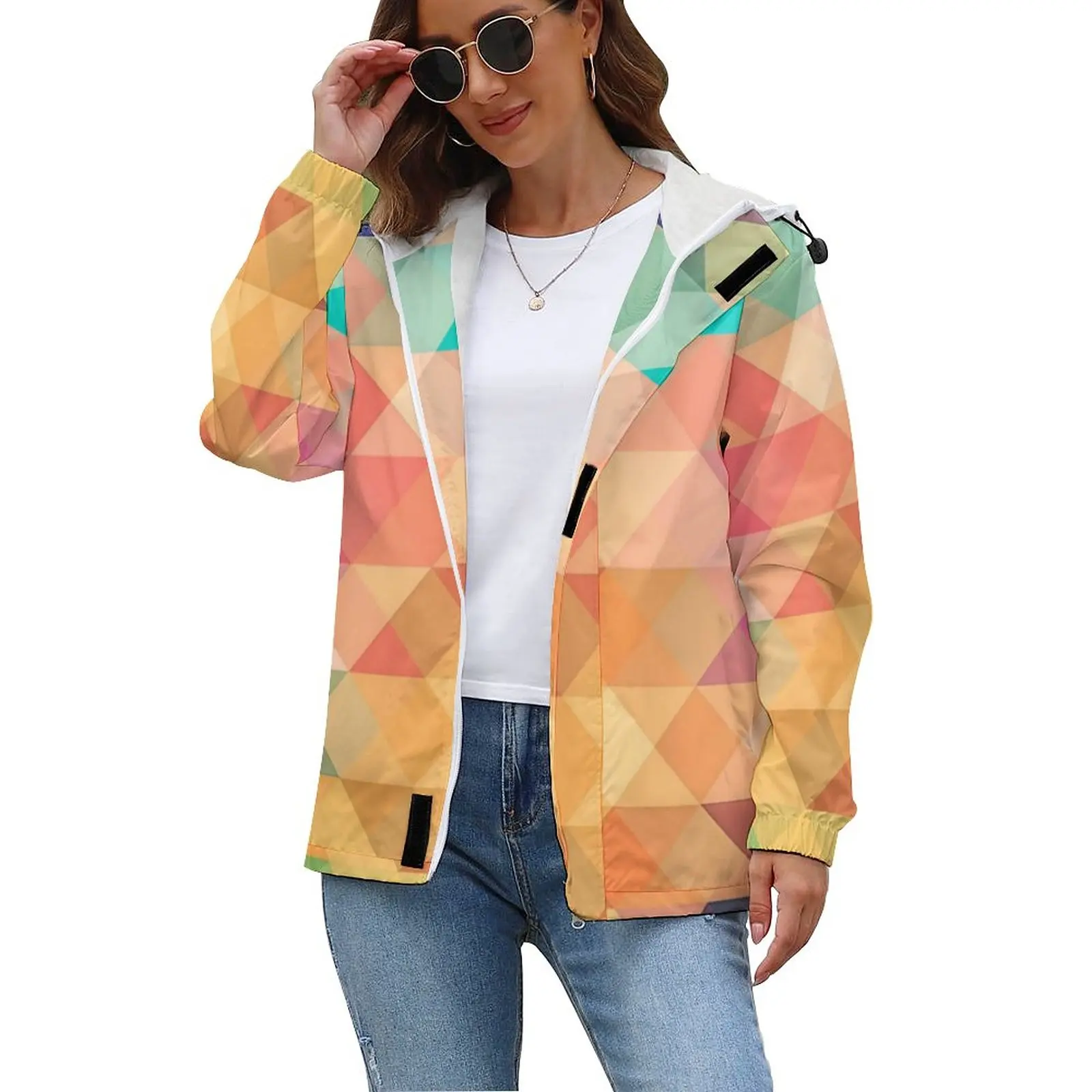

Женская уличная куртка с геометрическим принтом, разноцветная утепленная куртка в клетку с эффектом омбре, повседневная одежда в стиле ове...