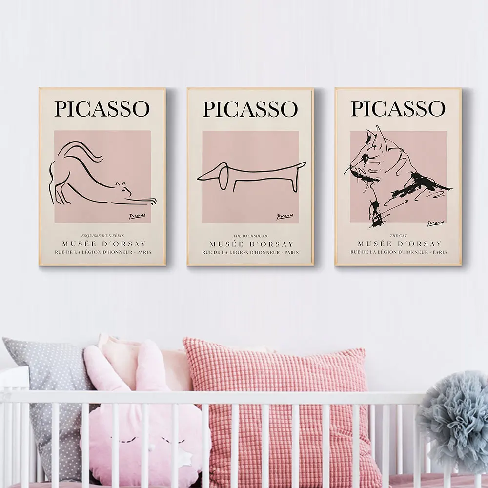 

Picasso The Cat Dog Canvas Painting Exhibition Vintage Line Art Poster Minimalist Line Wall Pictures Living Room Home Decoration