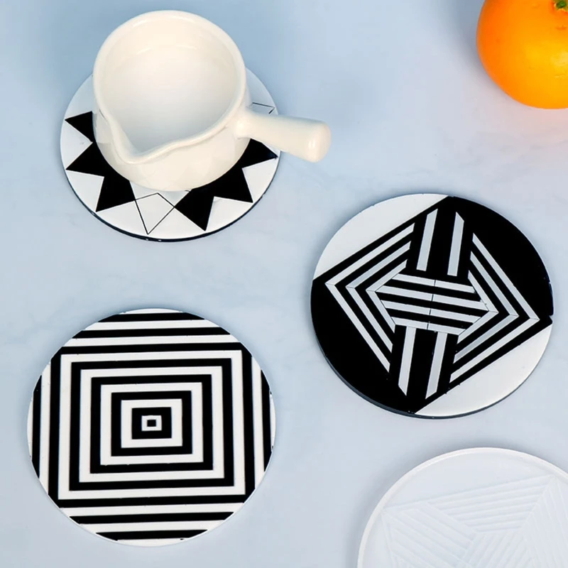 

B36D Geometric Pattern Coaster Resin Mold Epoxy Coasters Silicone Molds for Making Cup Mat Stripe Coaster Epoxy Casting Mold
