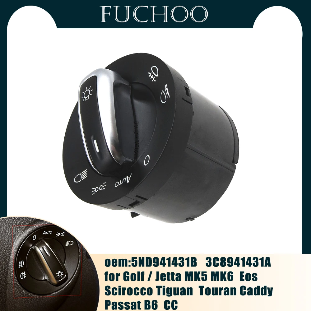 

For Golf / Jetta MK5 MK6 Eos Scirocco Tiguan Passat B6 CC 3C8941431A Car Accessories Euro Headlight & Fog Light Control Switch