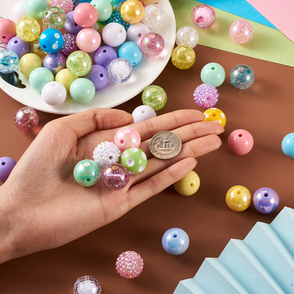 82Pcs Round Resin Rhinestone Acrylic Beads Loose Spacer Beads For Jewelry Makeing DIY Handmade Bracelet Keychain Accessories