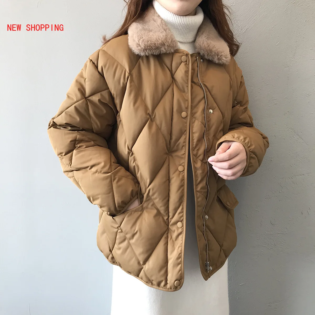 Women Loose Fur Collar Parkas Thick Warm 2022 Winter Cotton Coat Long Sleeve Zipper Pocket Female Overcoat Short Casaco Feminino