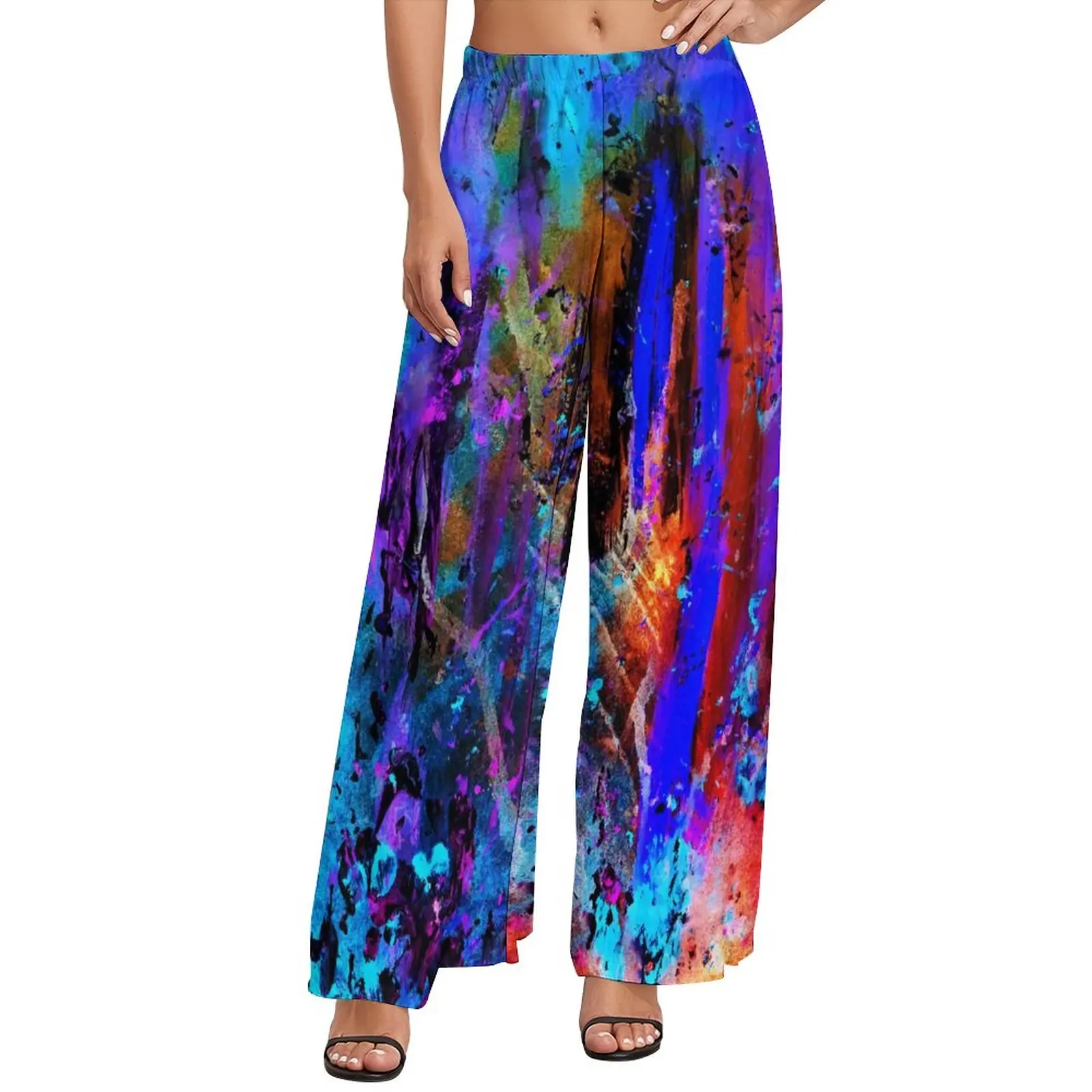 

Rainbow Splatter Art Pants Women Colorful Splashes Street Wear Trousers Elastic Waist Office Wide Pants Birthday Gift