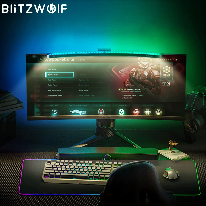 

BlitzWolf BW-CML3 RGB изогнутая настольная лампа Screenbar Подвесной светильник Защита глаз Компьютер PC Light Rhythm LED Беспроводной пульт дистанционного упра...
