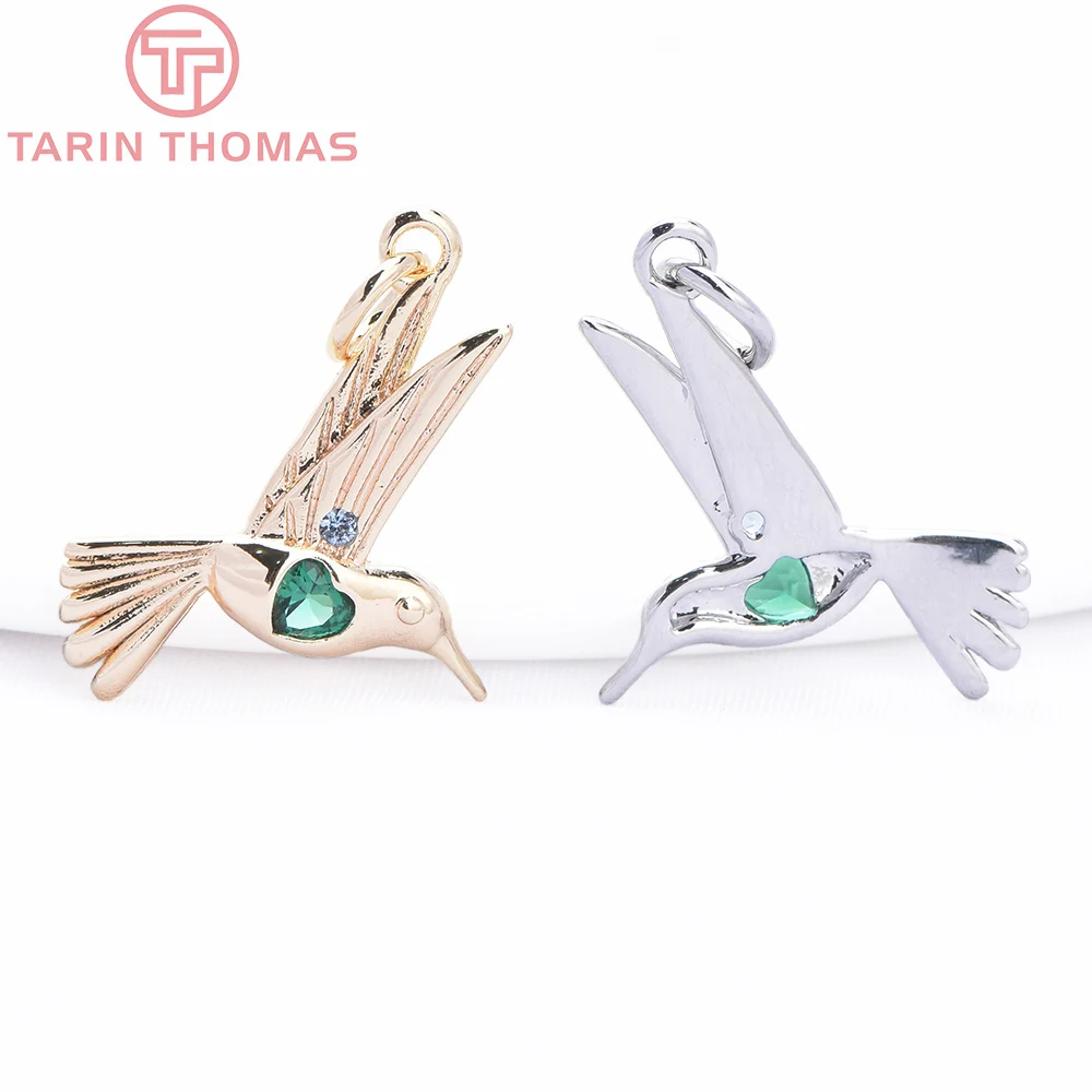 Латунные подвески в форме колибри с цирконием 4 шт. 16x8812 мм 24 кар золотистого цвета