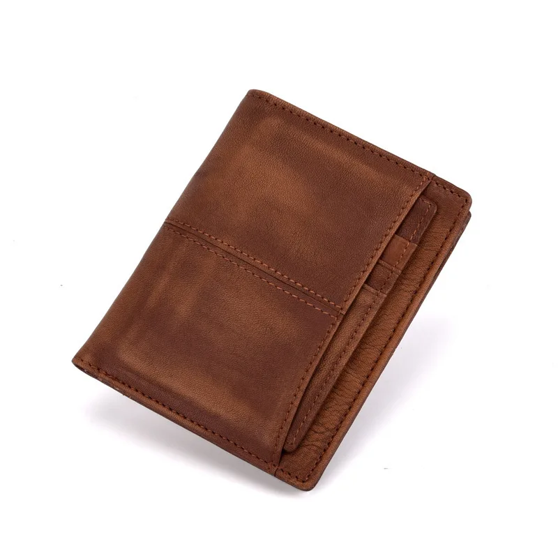 Genuine Leather Wallet Vintage Men's Wallet Anti-theft RFID Blocking Top Layer Cowhide Leather Short Wallet