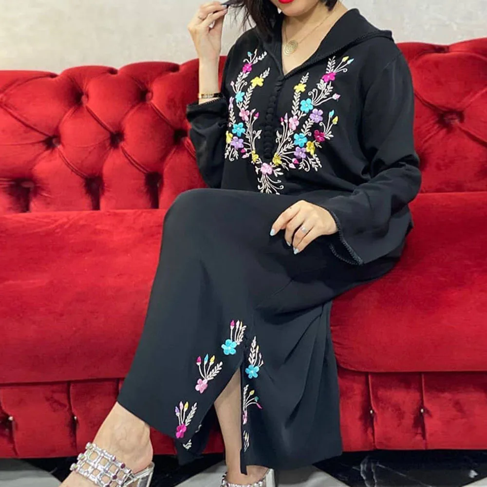 

Robe Femme Musulmane Ladies' Gown Long Printed Split Dress Spring 2022 Balck Abayas For Women Dubai Fahion Muslim Dress Women