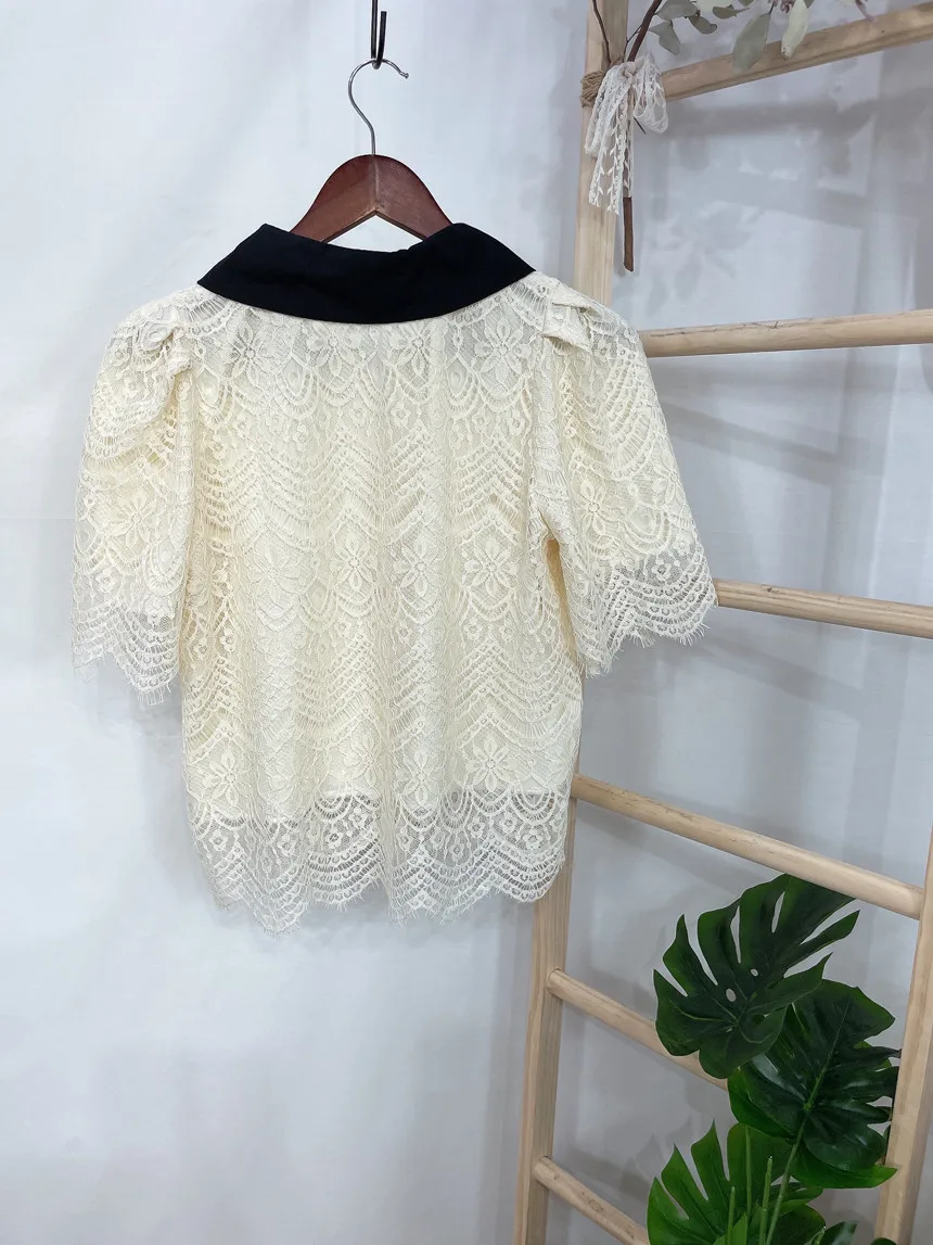 Корейские модные кружевные женские рубашки на пуговицах блузки женская летняя