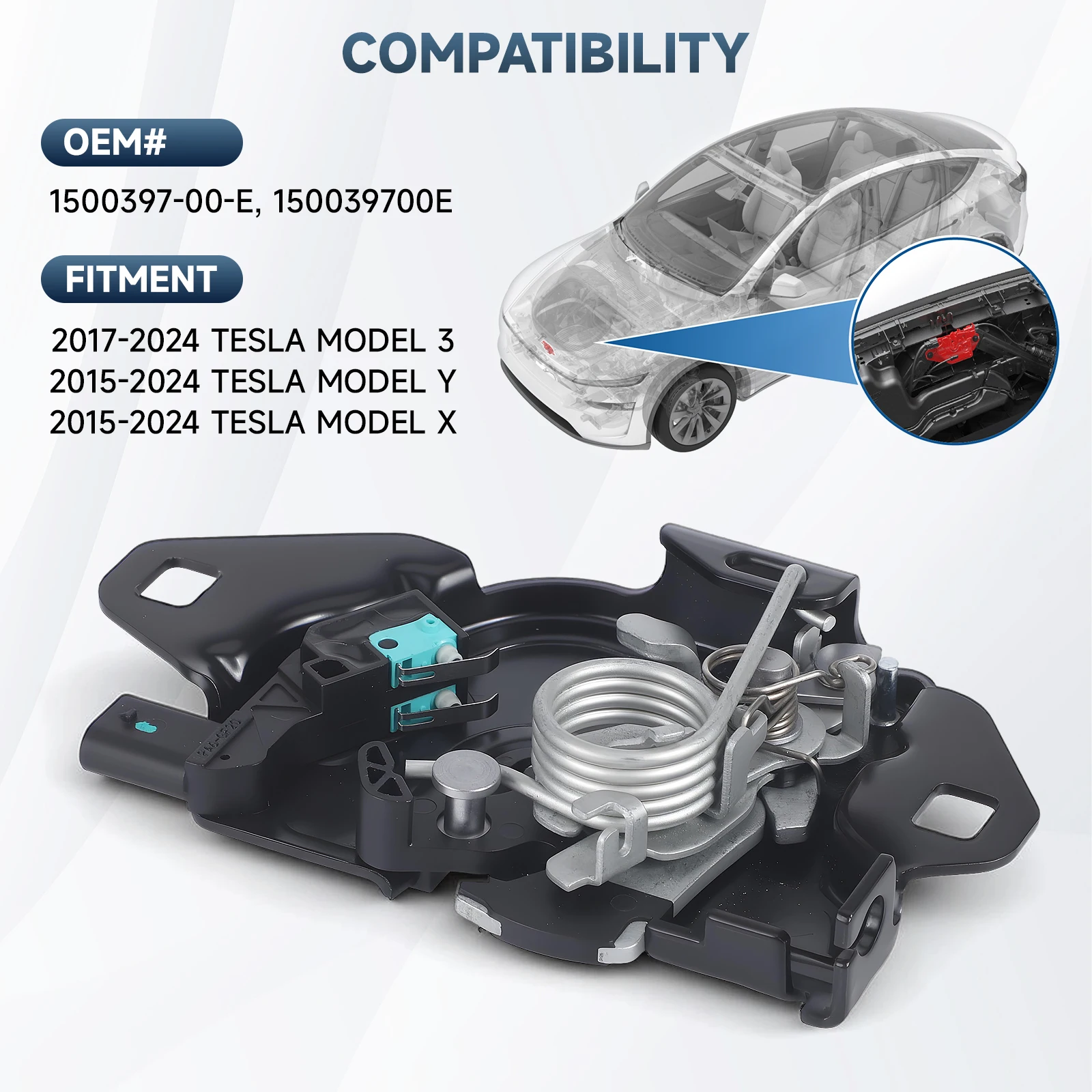 Фото Привод механизма открывания замка 1500397-00-E для Tesla Model 3 Y 2021-2024, передний замок капота 1500397-00-F №4