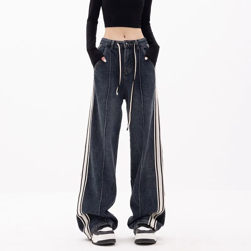 

Women's Jeans Baggy Vintage Straight High Waist Jeans Korean Fashion Streetwear Casual Pants Femme Wide Leg Mom Denim Trouser