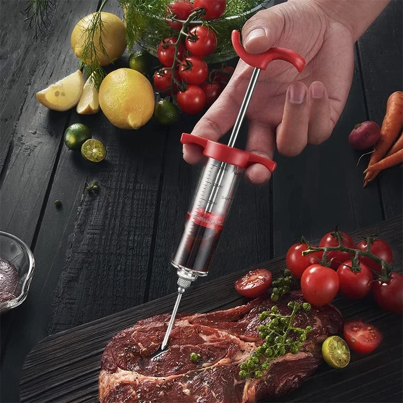 Фото Шприц-инжектор для мяса с 3 иглами-инжекторами для маринада для гриля-барбекю, комплект инъекторов для индейки, инжектор для вкуса маринада №5