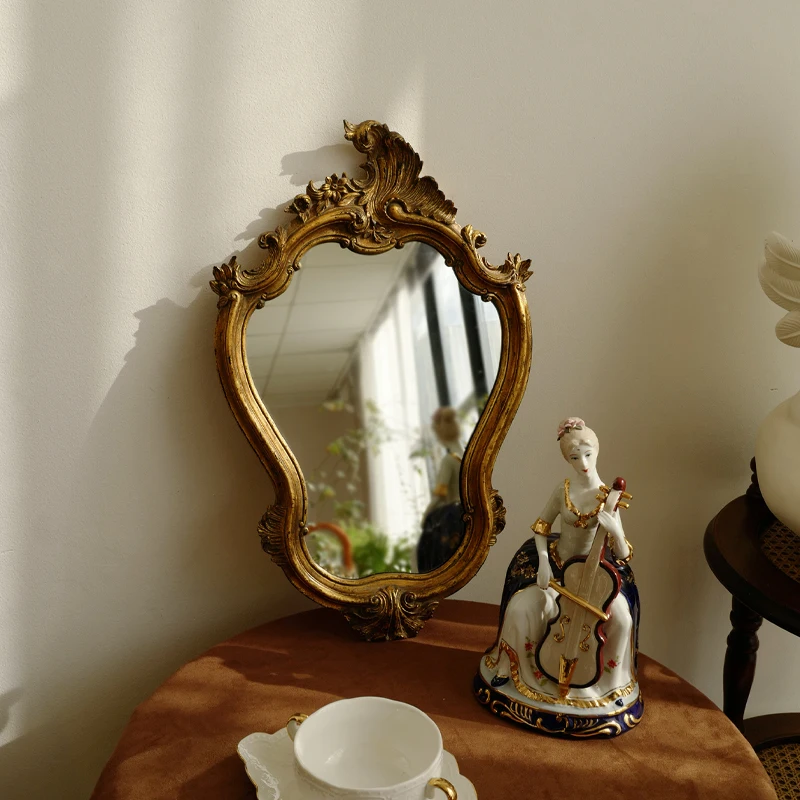 

Vintage Small Mirror Art Design Bedroom Irregular Bathroom Girls Makeup Living Room Mirror Vanity Wood Spiegel House Decoration