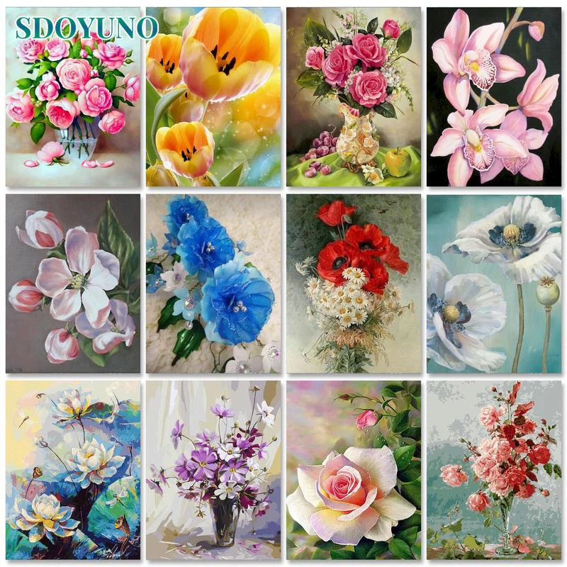 

SDOYUNO Interior Painting by numbers Handpainted Drawing by numbers Flowers Number painting On canvas Home decor