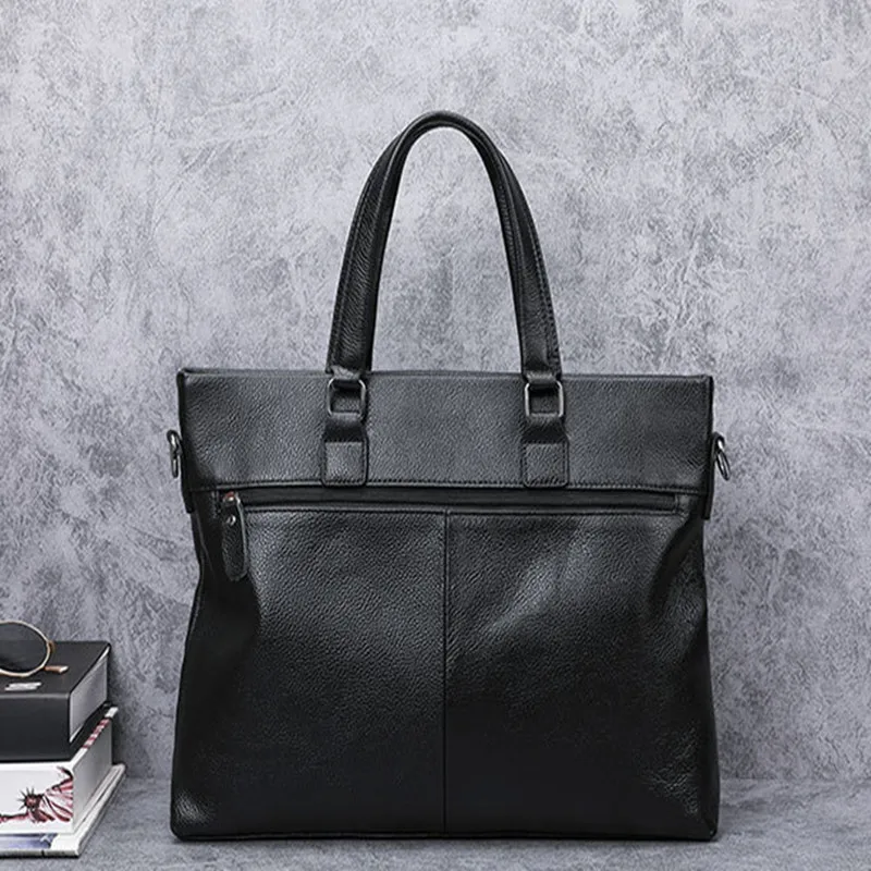 High Quality Genuine Leather Men Briefcase Luxury Black Business Handbag Man Office Shoulder Bag Cowhide Laptop Bags for Male