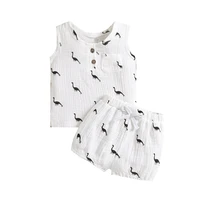 2pcs baby boy summer outfits sleeveless dinosaur print tank tops bow shorts set