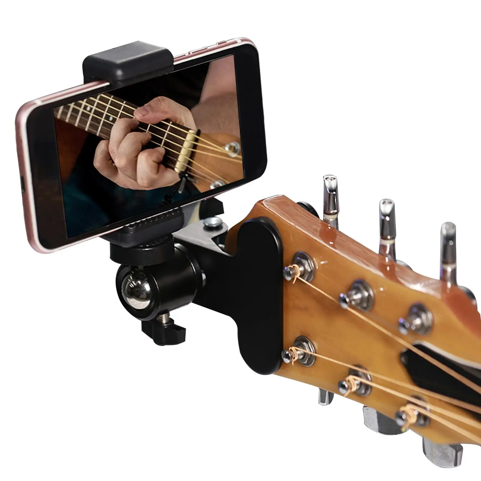 

Professional Guitar Head Clip Phone Holder Headstock Bracket Portable for Live Broadcast Teaching Video Music Performance