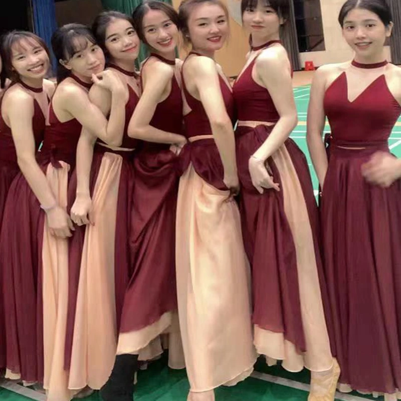 Большая юбка-качели для классических танцев Двухслойное шифоновое платье в