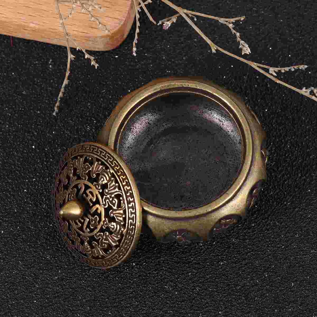 

Burner Censer Cone Ornament Bowl Feng Holder Shui Worship Brass Retro Home Copperstick Figurine Lid Vintage Set Powder Metal