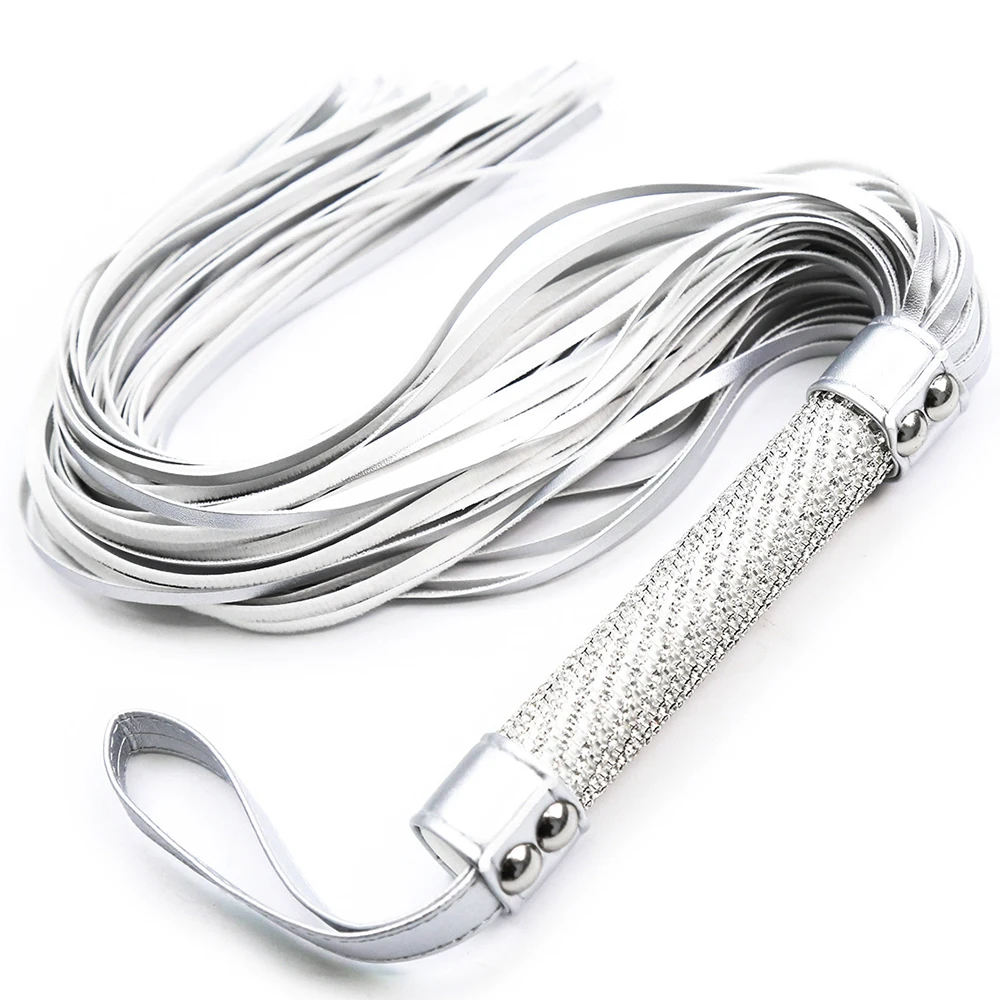 Silver Premium PU Leather Horse Whip for Horse Training, PU Leather Covered Crystal Handle with Wrist Strap