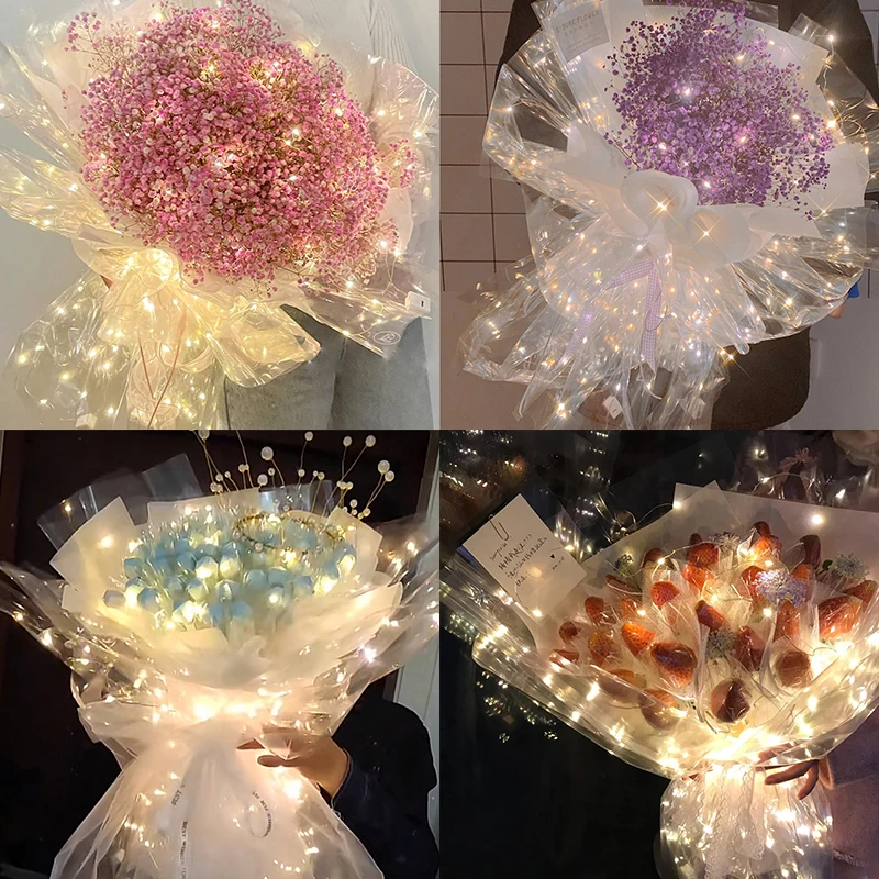 

60*60cm LED Luminous Wrapping Paper Flowers Bouquet Wrap Romantic Festive Gift Lighting Packing Paper Party Decoration Supplies