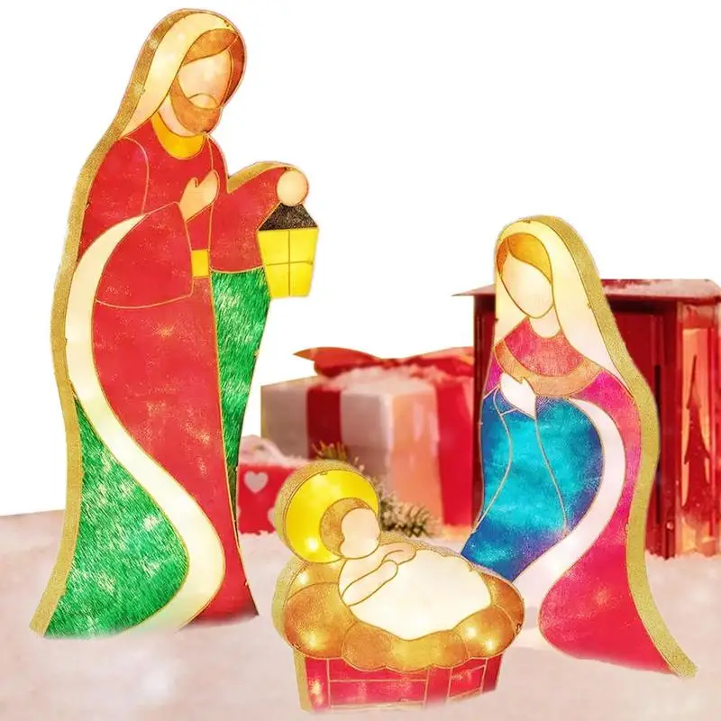 

Christmas Holy Family Outdoor Lighted Christmas Nativity Scene Set Outdoor Decorations Pre-lit LED Lights Weather Proof Nativity